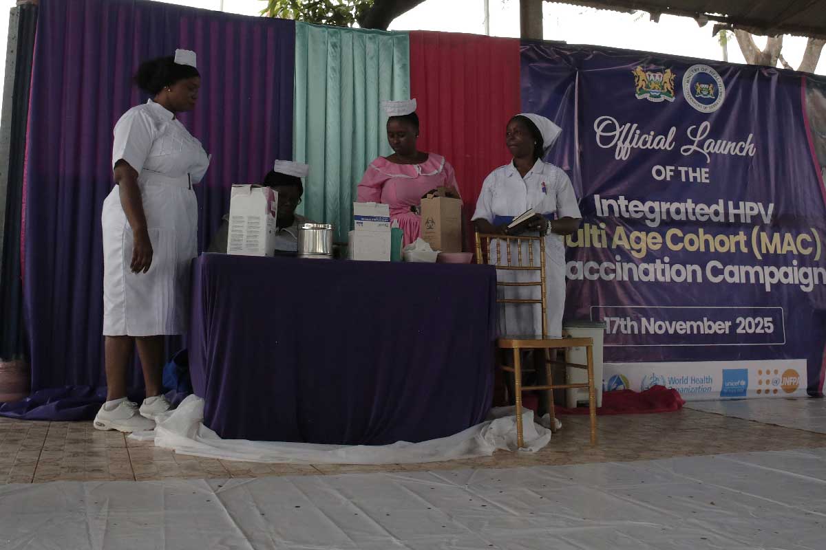 Health workers prepare for HPV vaccination against cervical cancer in Freetown. Credit Saidu Bah