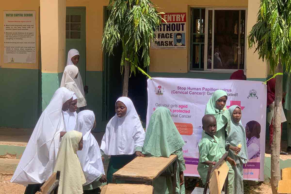 People gather for the HPV vaccine introduction campaign. Credit: JSI.