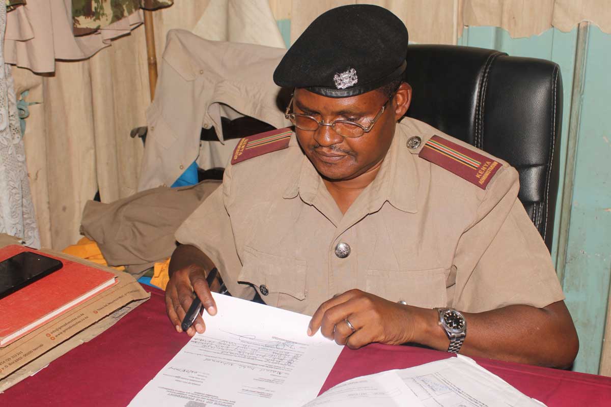 Chief Josiah Kiweu the senior chief in Eastleigh North during an interview at his offices in Eastleigh North. Credit: Lenah Bosibori