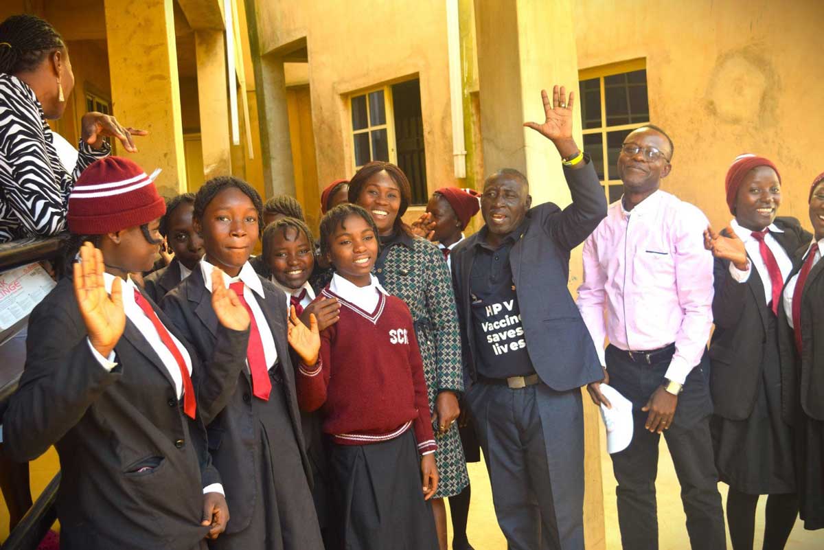 Students with school leaders and the HAPPI team after an educational session on HPV vaccination. Credit: Richard Adupong, JSI