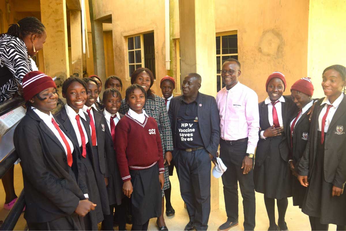 Students with school leaders and the HAPPI team after an educational session on HPV vaccination. Credit: Richard Adupong, JSI