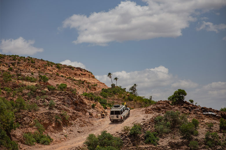 26 June 2025 – Tigray, Ethiopia. A view of the landscape surrounding Adiet, one of the areas affected by recent conflict. Communities here are beginning to regain access to essential health services, including routine childhood immunization. Credit: Martha Tedesse/IRC