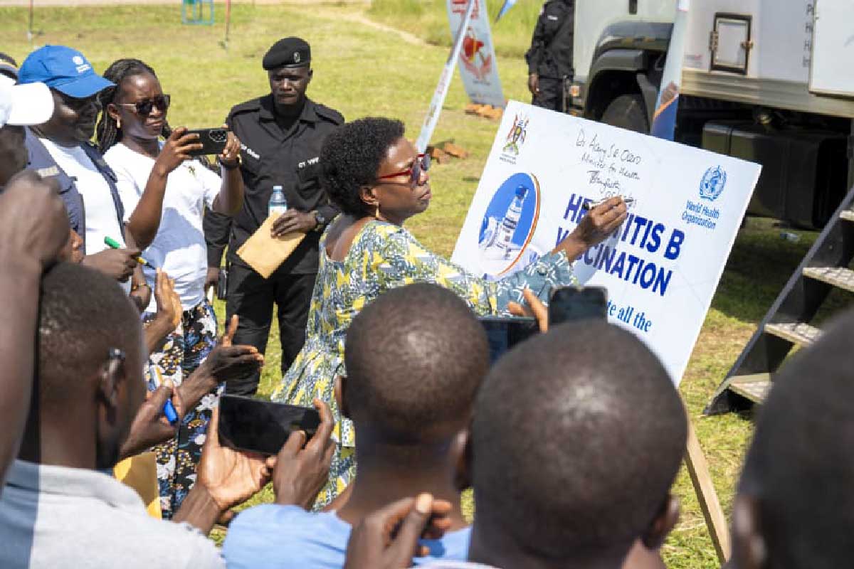 Ugandan minister of health Jane Ruth Aceng launching the hepB birth dose as part of the routine immunisation schedule. Credit: Uganda Ministry of Health