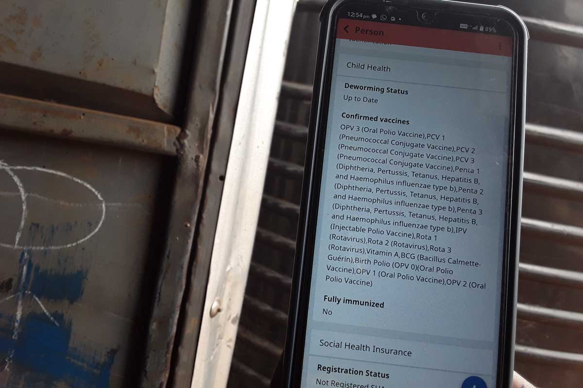 This is how information appears on eCHIS. It prompts Community Health Promoters with questions such as a child's immunisation status. Credit: Joyce Chimbi