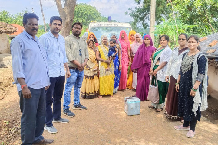 Vaccination team in a remote village in Satna district.
