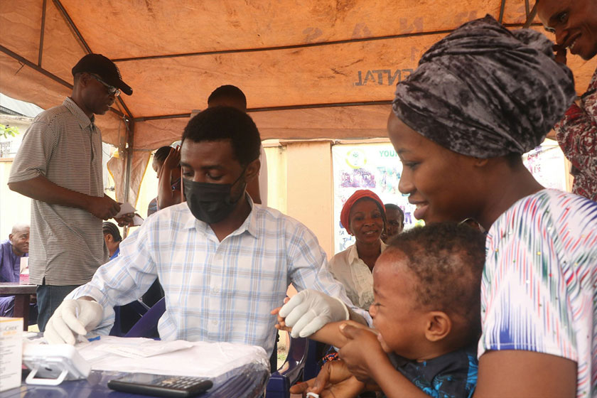 A child receives a free malaria test in Lagos, Nigeria. Credit: Emma Houston/Xinhua via Getty Images