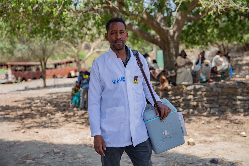 Mebratu Gebreselassie, vaccinator and EPI expert, at the Qenef outreach site in Adi Hutsa village. Credit: Martha Tedesse/IRC