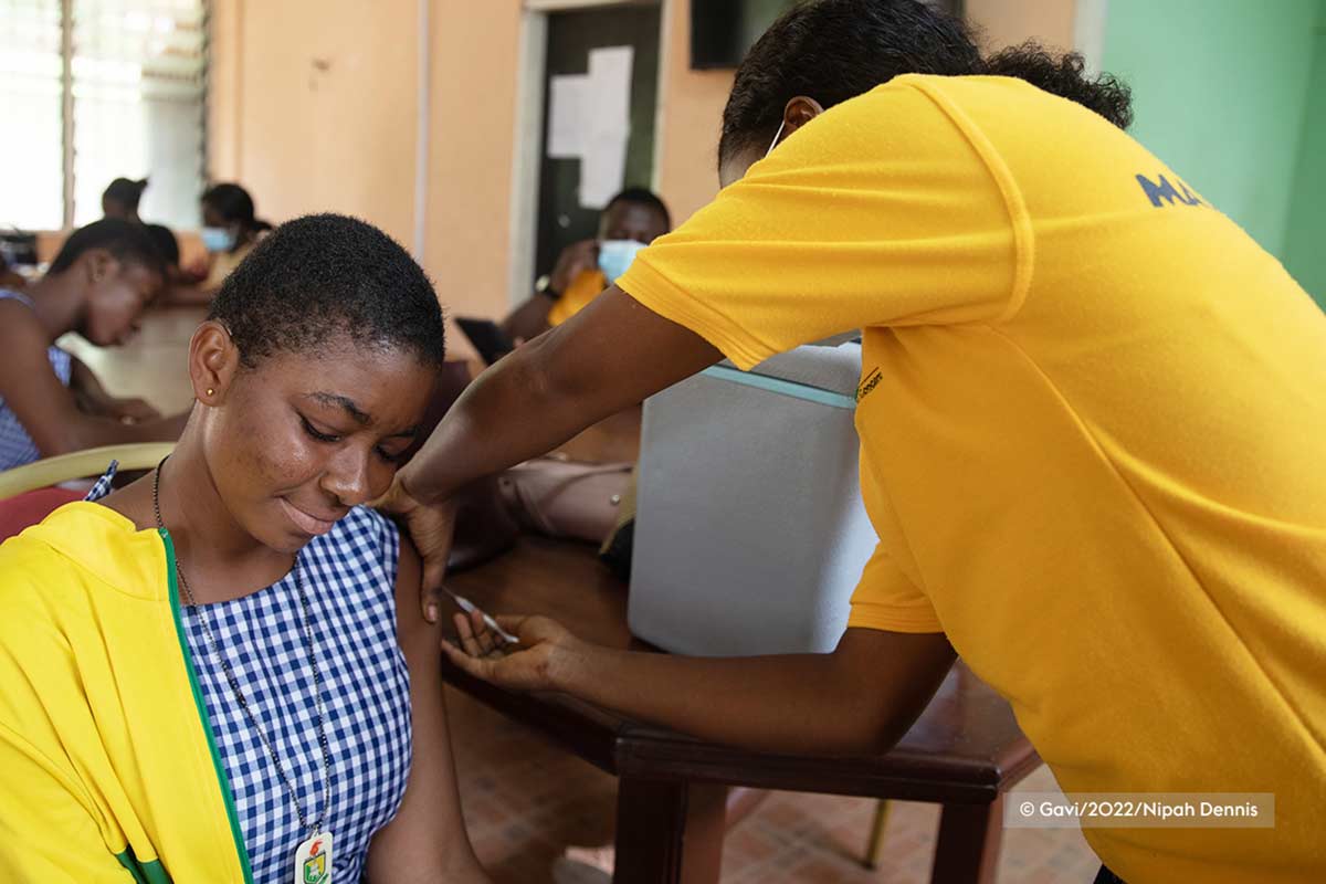 A student receives COVID-19 vaccination in Ghana. Credit: Gavi/2022/Nipah Dennis