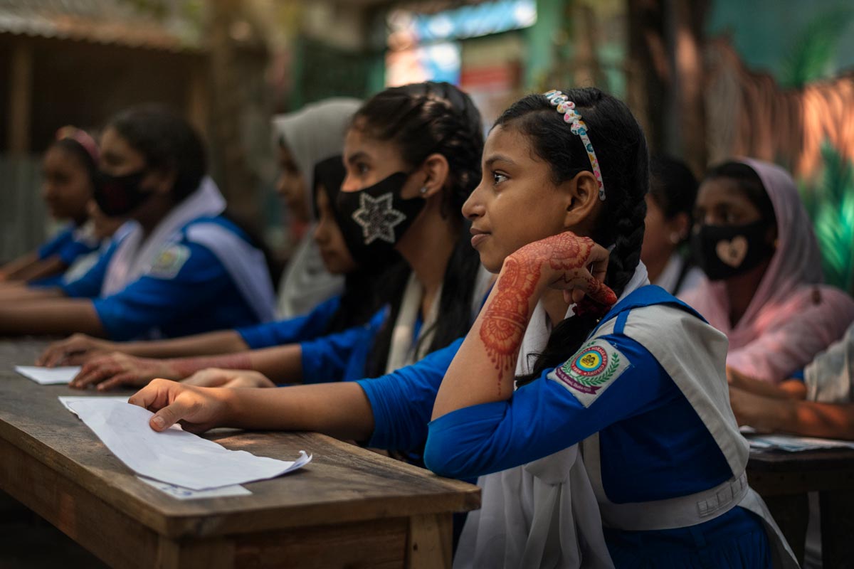 Girls sitting in a classroom in Bangladesh. Credit: Gavi/2023/Ashraful Arefin