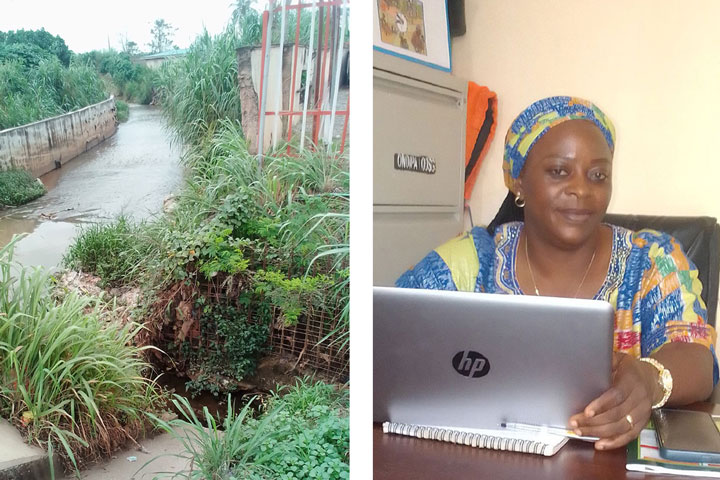 Left: A section of the Ala River, a river seen to cause bilharzia. Right: Olanike Oladipupo, the Ondo State Controller of Neglected Tropical Diseases. Credit: Adetokunbo Abiola