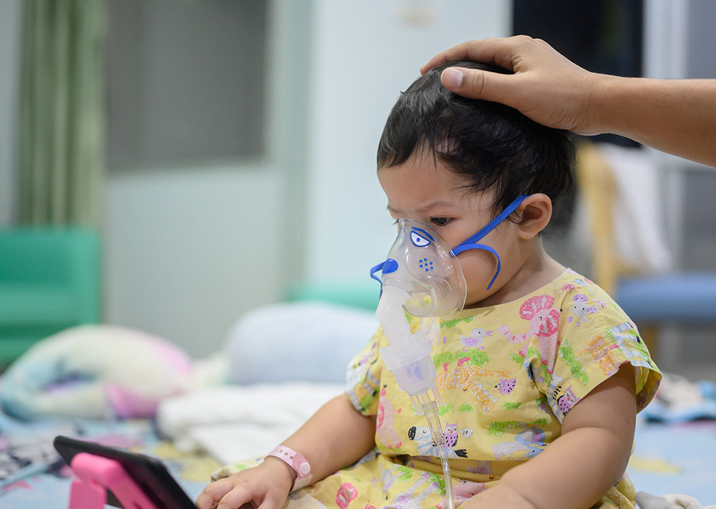 A child in hospital due to respiratory syncytial virus (RSV).