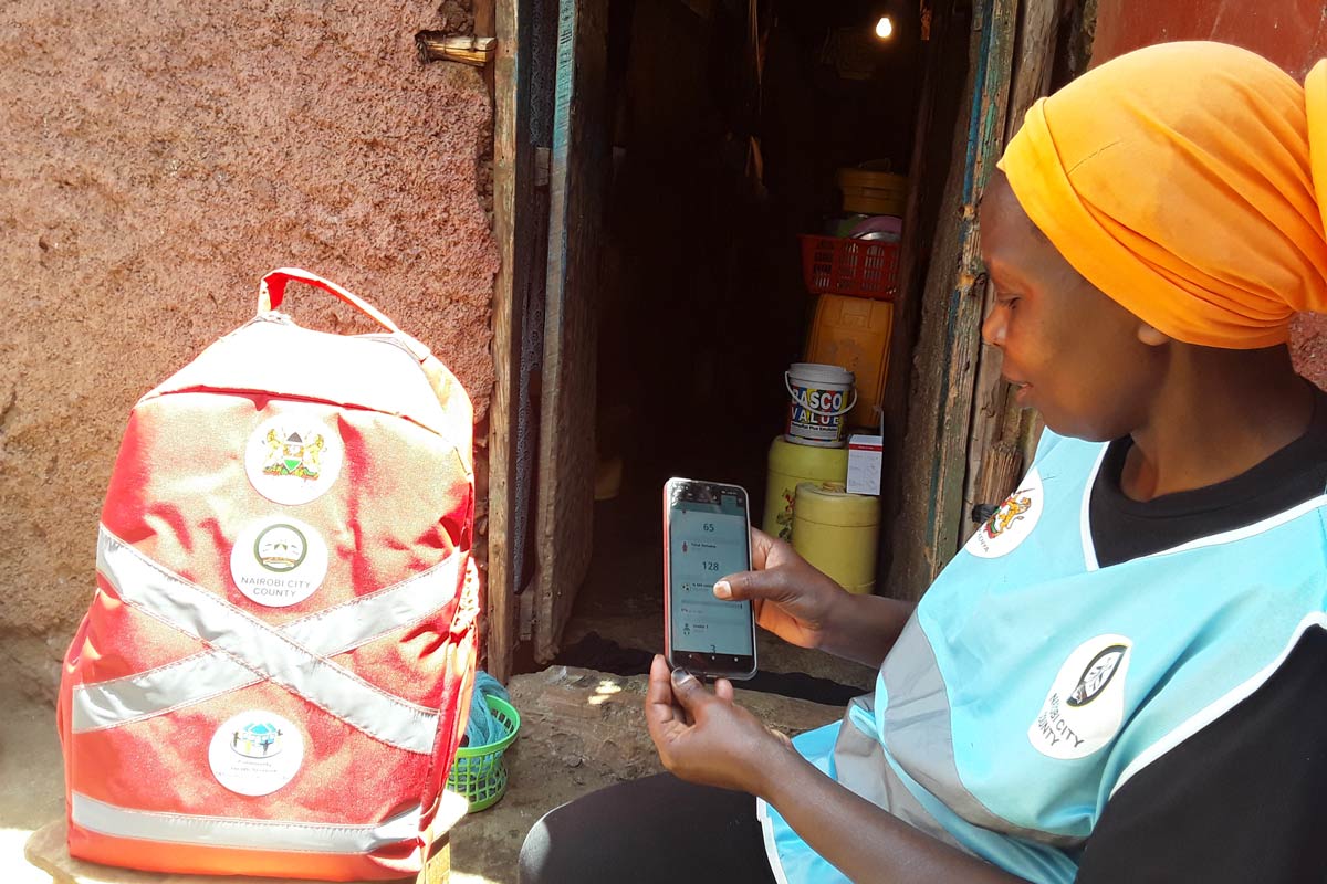 Community Health Promoters play a critical role in bringing health services closer to the community through the Electronic Community Health Information System or eCHIS. Credit: Joyce Chimbi