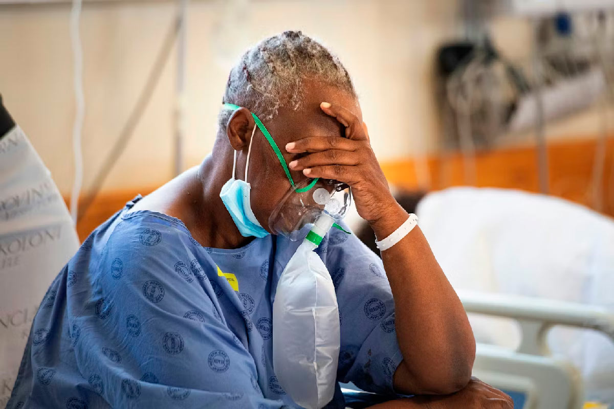 A COVID-19 patient in South Africa, 2020. Rodger Bosch/AFP via Getty Images