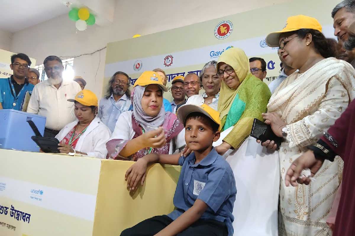 Bangladesh Health Advisor Nurjahan Begum inaugurated the nationwide TCV administration campaign at a launching ceremony at Farid Uddin Siddique High School on 12 October 2025. Credit: Mohammad Al Amin