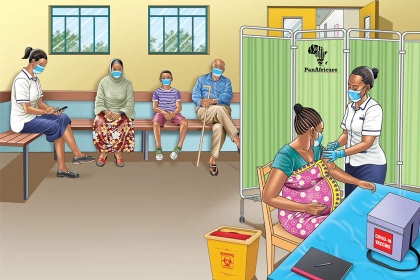 One of Ben Nyangoma's illustrations encouraging vaccination. Credit: Ben Nyangoma