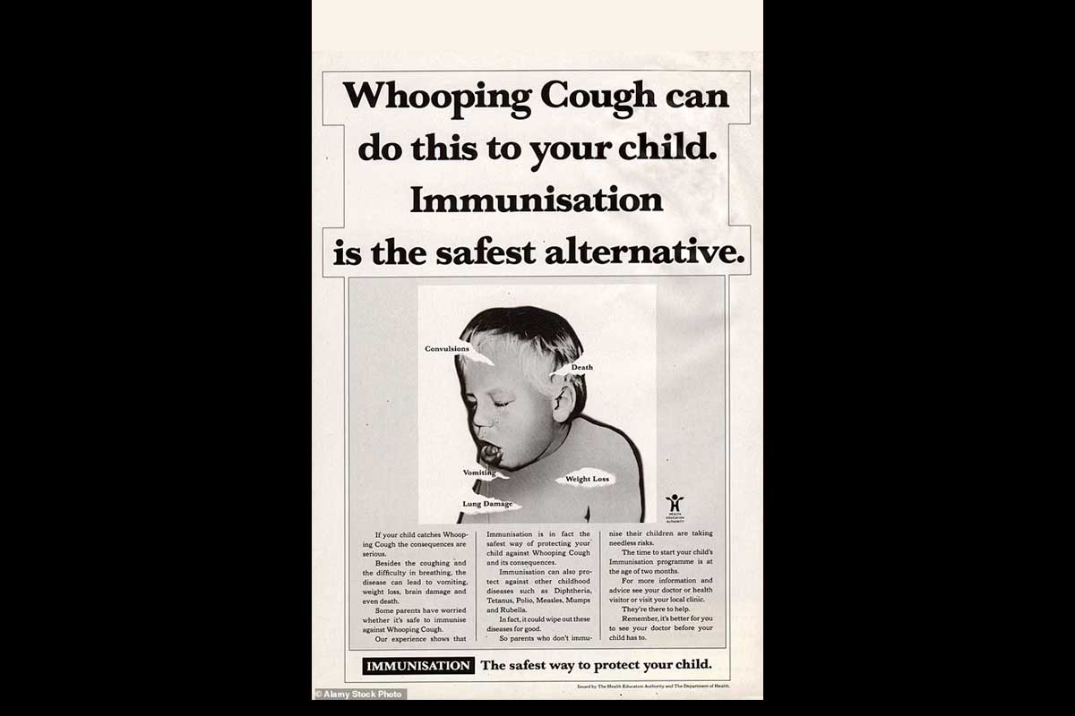 1990s UK Whooping Coughs Vaccinations Magazine Advert. Credit: Retro AdArchives