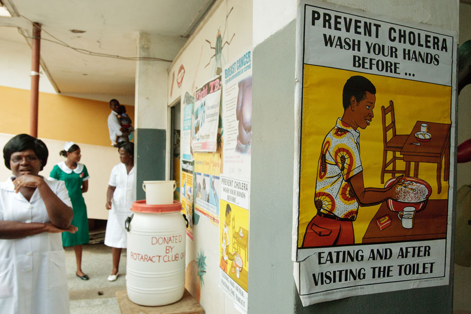 Poster promoting hand-washing for the prevention of cholera at the Princess Marie Louise Children's hospital in Accra. Credit: Oliver Asselin