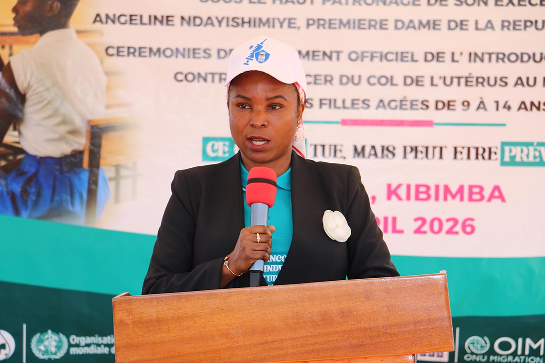 Burundi's First Lady Angeline Ndayishimiye during the official launch of the HPV programme in Gitega on 29 April 2026. Credit: Moses Havyarimana 