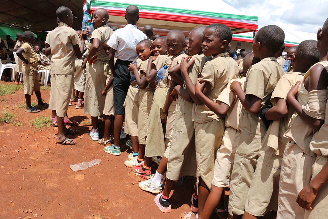 Girls from Kibimba primary school queuing to get vaccinated in Gitega on 29 April 2026. Credit: Moses Havyarimana 