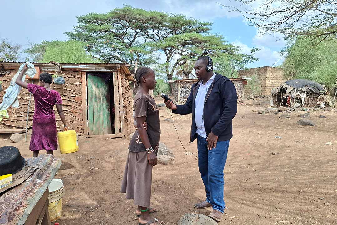 Rosemary Epurkel, a resident of Kambi Turkana village, being interviewed. Credit: Victor Moturi