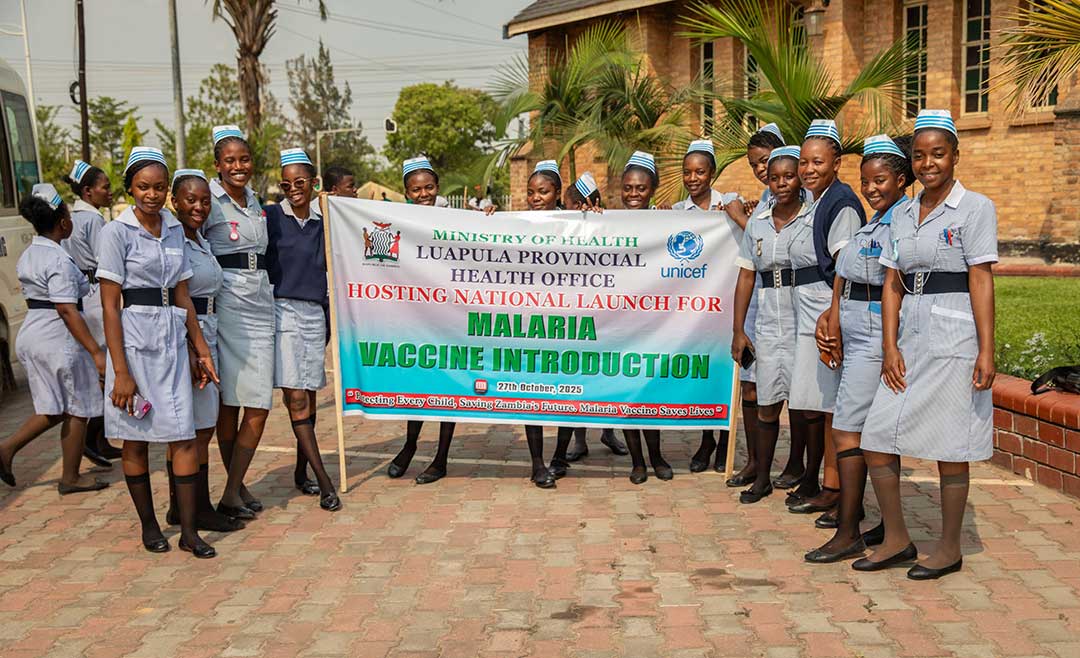 Nurses at Luapula Hospital, Zambia celebrate the launch of the malaria vaccine. Credit: Gavi