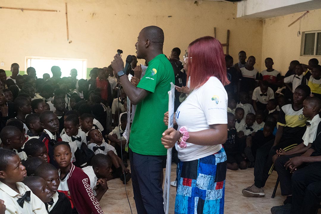 The ACHII team giving a climate health talk at Oba Akinbiyi High School, Ibadan. Credit: Temidayo Abass