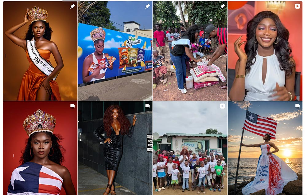 The life of a pageant queen: crowns, glamour, influencer partnerships and... responsible vaccination. A view of the Most Beautiful Girl in Liberia's Instagram grid
