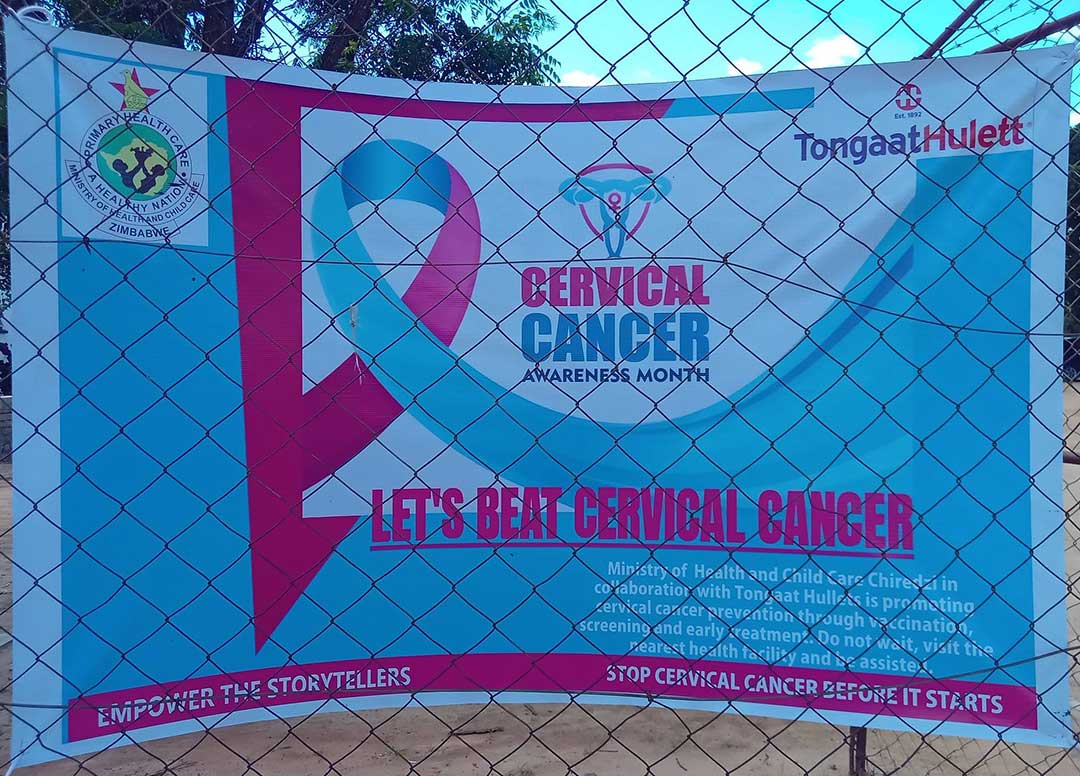 Tongaat-Hulet cervical cancer screening banner in Chiredzi in January. Credit Zimbabwe health ministry