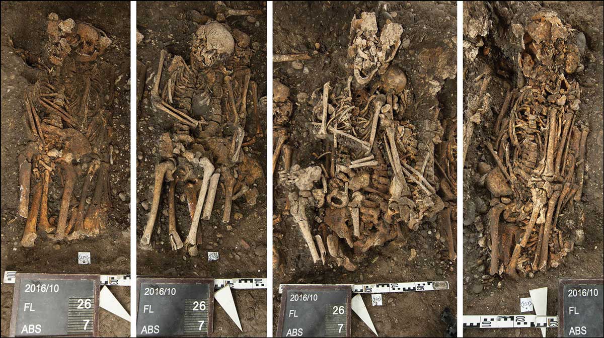 From left to right: graves 229, 230, 231 and 232 during excavation, upmost layer. Credit: Archäologische Bodenforschung Basel-Stadt; photograph by Adrian Jost.