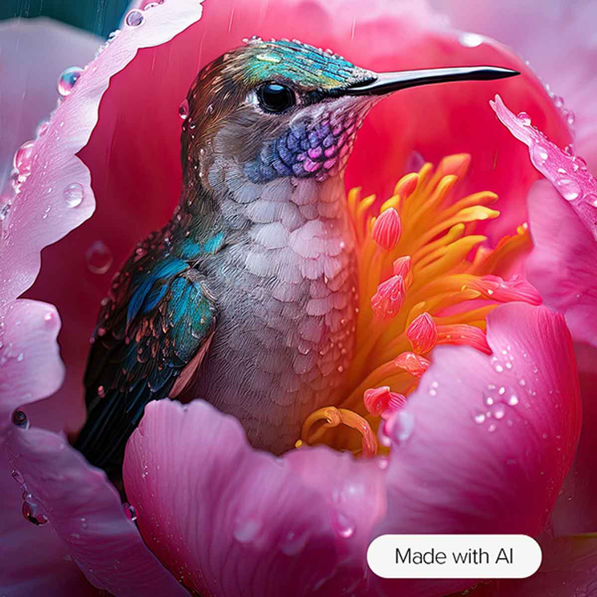 AI-generated misinformation, both intentionally damaging and simply false, is everywhere across social media. AI created this fake image of a hummingbird nesting inside a flower, something that scientists say would never happen in real life. CREDIT: KNOWABLE MAGAZINE