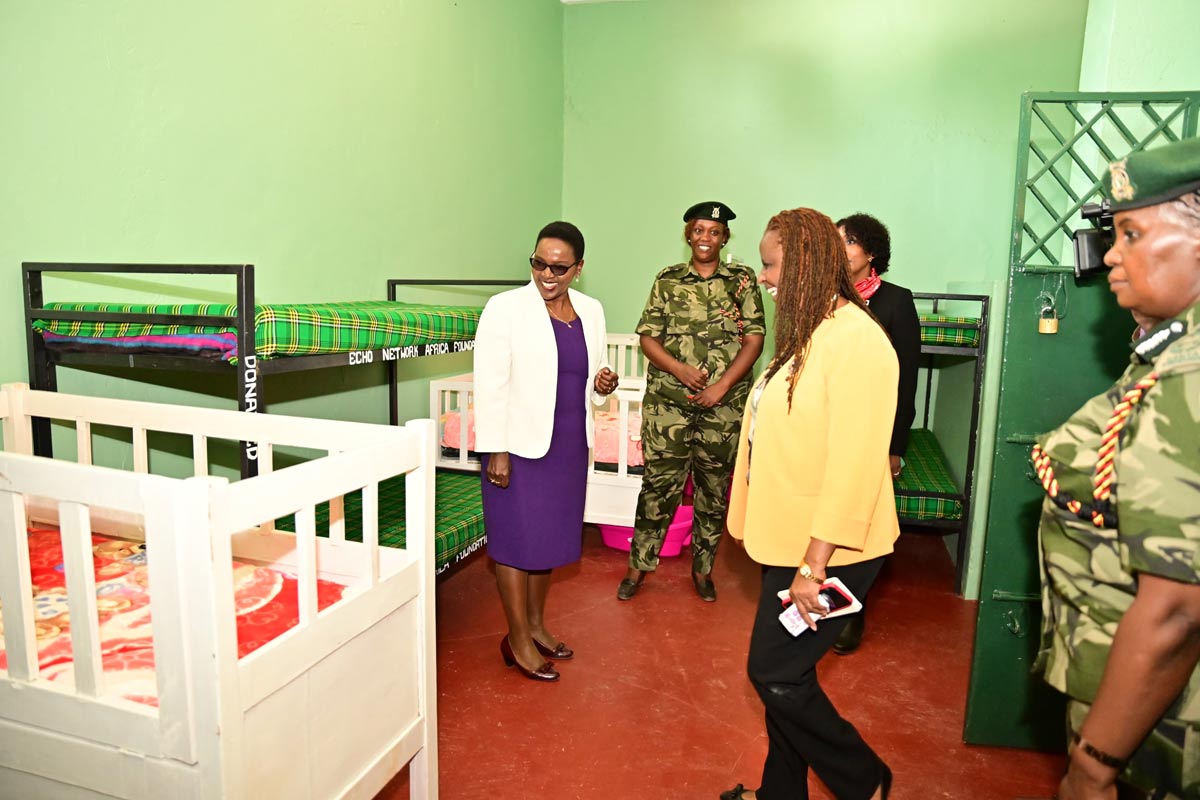Principal Secretary Salome Beacco Muhia inspecting the facilities for the toddlers in the cell. Credit: Dept of Correctional Services