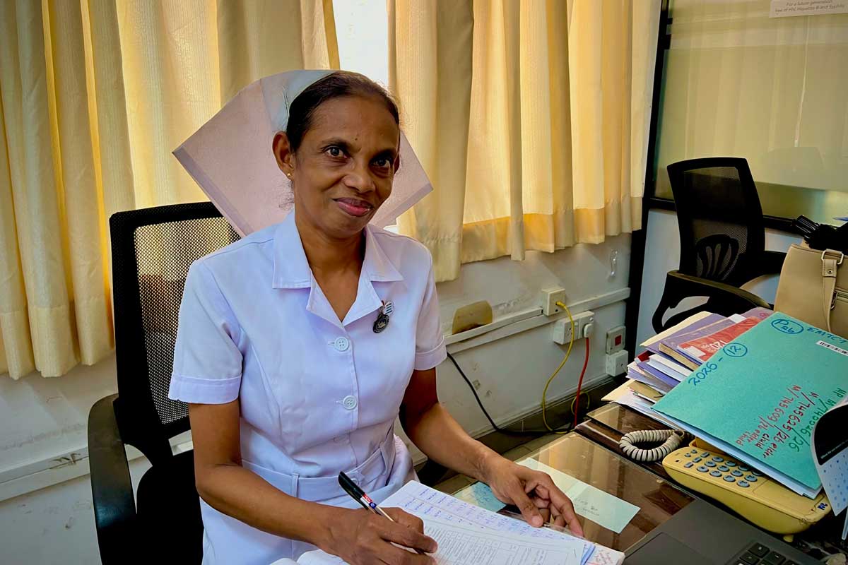 Public Health Nursing Sister S. D. Thalagala ensures that no mother is left untreated. Credit: Aanya Wipulasena