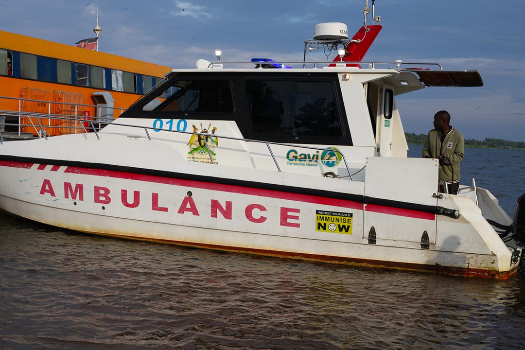 Gavi-funded Koome Island boat-ambulance  waiting for Rebbecca Nabiryo on 6 June 2026. Credit: John Musenze