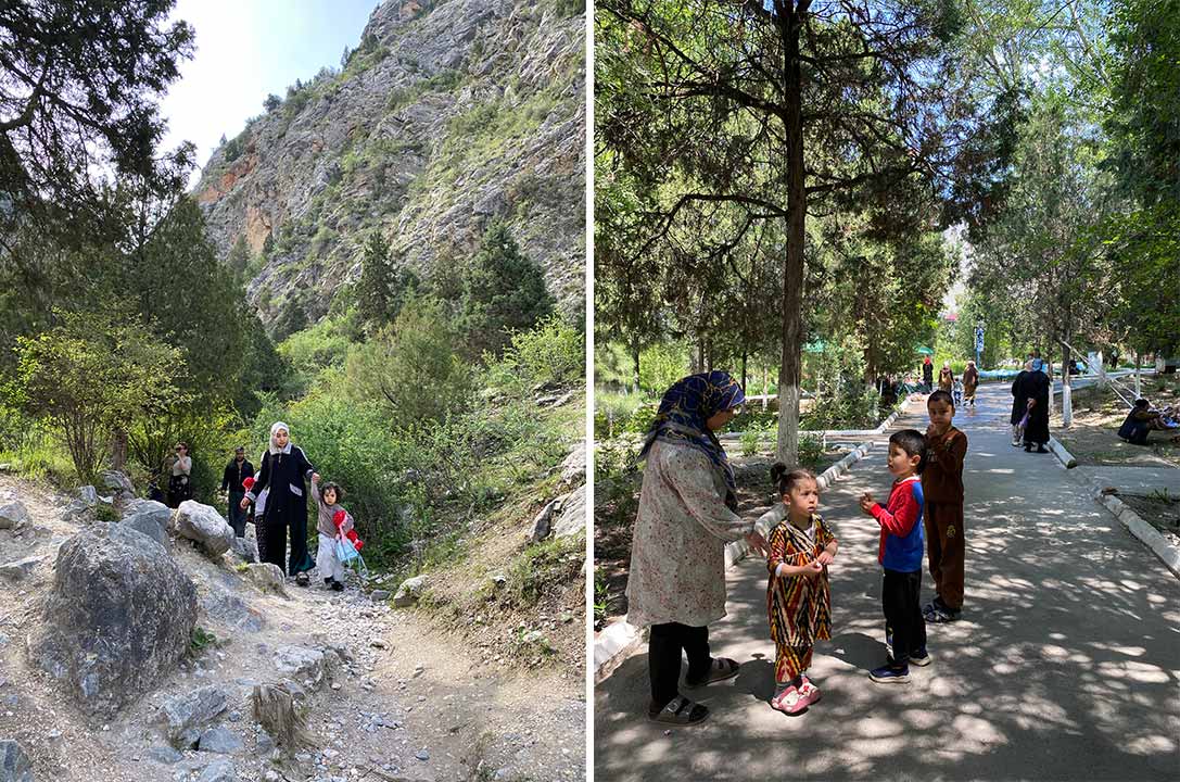A mountain path and local children in Shakhimardan, Uzbekistan. Credit: Umida Maniyazova