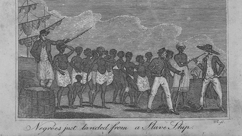 Schomburg Center for Research in Black Culture, Manuscripts, Archives and Rare Books Division, The New York Public Library. "Negroes just landed from a Slave Ship." The New York Public Library Digital Collections. 1810.