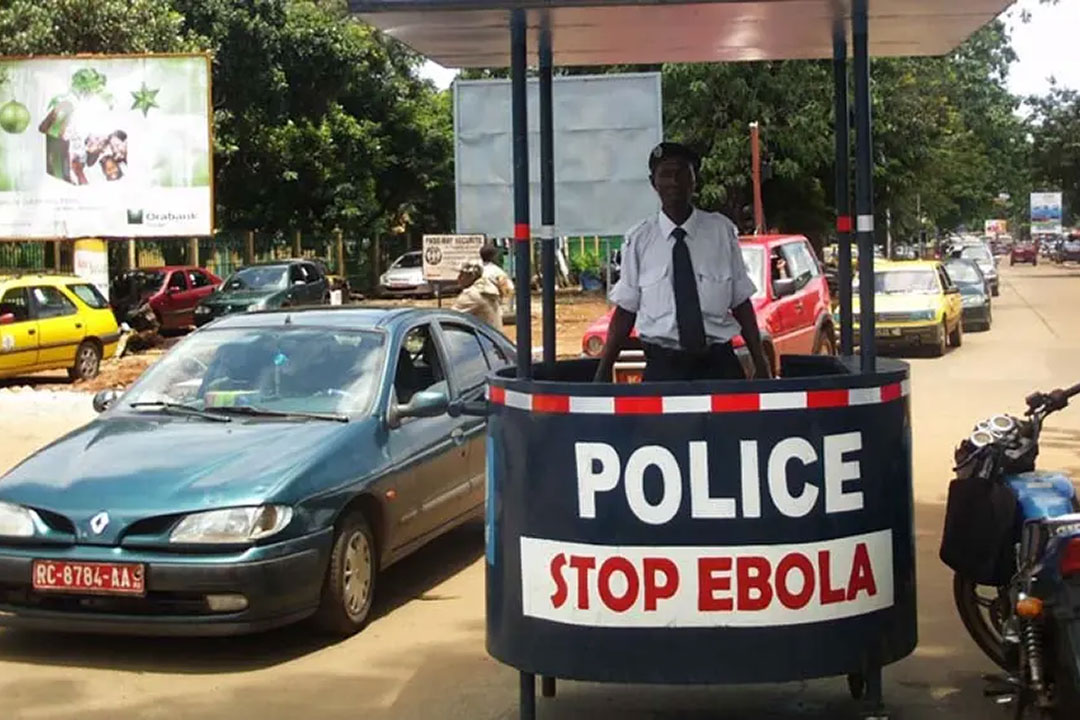 A police post in Guinea with 'Stop Ebola' message during an outbreak in 2023. In the eastern part of the Democratic Republic of the Congo, high levels of insecurity are complicating containment efforts says, Githinji Gitahi, CEO of Amref Health Africa. Copyright: UNICEF Guinea