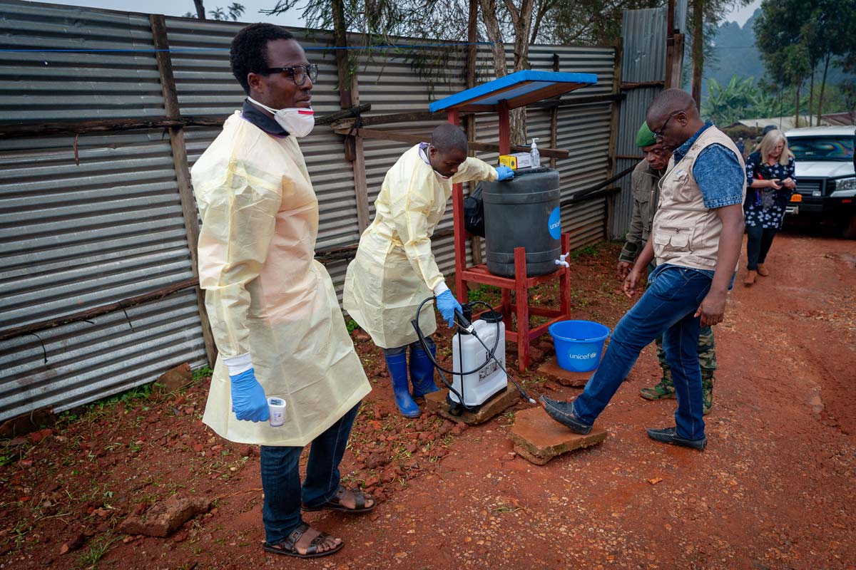 Disinfection during the 2018-2020 Ebola outbreak in the DRC. Credit: Gavi/2019/Frederique Tissandier
