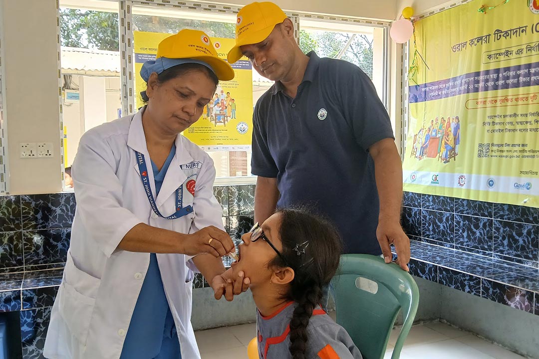 Riana Teresa Gomez taking oral cholera vaccine a vacination site set up at St. John Vianney Hospital in Tejgaon, Dhaka city  Credit: Mohammad Al Amin