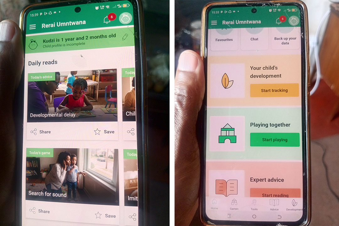 The evidence-based app lauched in Zimbabwe offers tips on breastfeeding, baby weaning, learning, and vaccination monitoring, among others. Credit: Derick Matsengarwodzi.