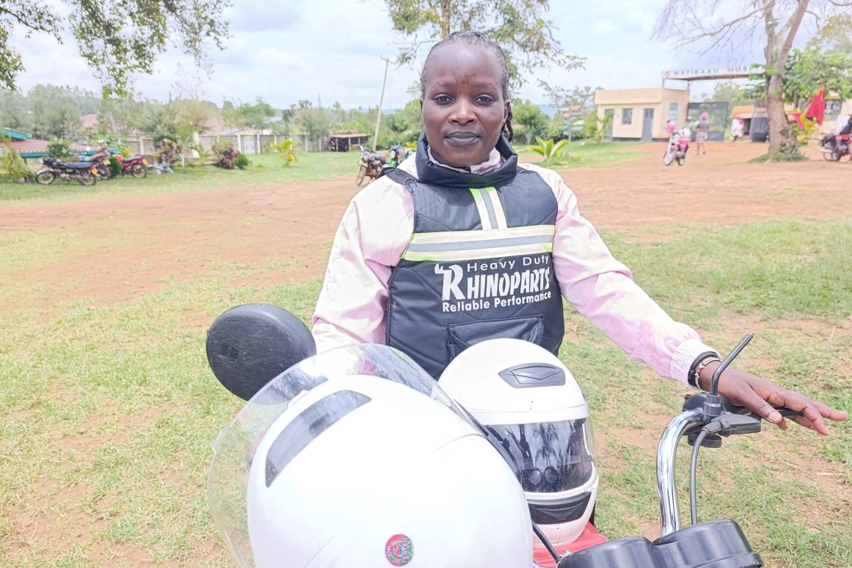Jane William, female motorbike rider. Credit: Angeline Anyango.