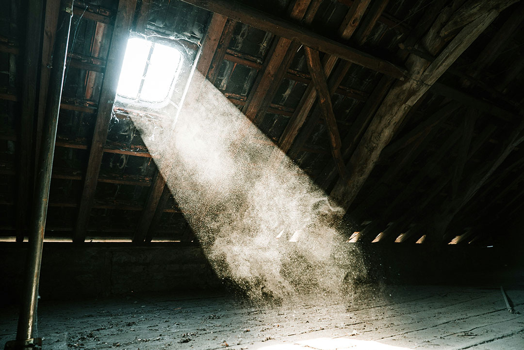 A dusty attic. Photo by Mika Baumeister on Unsplash